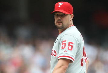 NEW YORK - MAY 24:  Clay Condrey #55 of the Philadelphia Phillies pitches against the New York Yankees on May 24, 2009 at Yankee Stadium in the Bronx borough of New York City.  (Photo by Nick Laham/Getty Images)