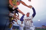 17 Jun 2000: Brad Hawde #26 of the LSU Tiger slaps hands with the band after the Championship Game of the College World Series against the Stanford Cardinals at the Resenblatt Stadium in Omaha, Nebraska. The Tigers defeated the Cardinals 6-5.Mandatory Credit: Andy Lyons  /Allsport