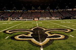 NEW ORLEANS - SEPTEMBER 25:  An interior view of the field showing the New Orleans Saints logo, a fleur-de-lis, in the newly refurbished Superdome prior to the Monday Night Football game between the Atlanta Falcons and the New Orleans Saints on September 25, 2006 at the Superdome in New Orleans, Louisiana.  Tonight's game marks the first time since Hurricane Katrina struck last August, that the Superdome, which served as a temporary shelter to thousands of stranded victims in the wake of Katrina, has played host to an NFL game.  (Photo by Ronald Martinez/Getty Images)