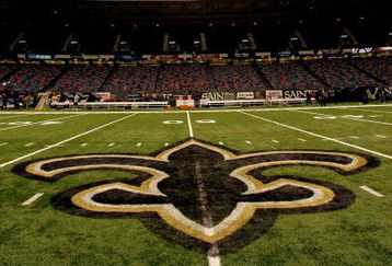 NEW ORLEANS - SEPTEMBER 25:  An interior view of the field showing the New Orleans Saints logo, a fleur-de-lis, in the newly refurbished Superdome prior to the Monday Night Football game between the Atlanta Falcons and the New Orleans Saints on September 25, 2006 at the Superdome in New Orleans, Louisiana.  Tonight's game marks the first time since Hurricane Katrina struck last August, that the Superdome, which served as a temporary shelter to thousands of stranded victims in the wake of Katrina, has played host to an NFL game.  (Photo by Ronald Martinez/Getty Images)