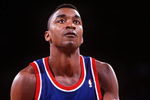 11 May 1994: DETROIT POINT GUARD ISIAH THOMAS AT FREE THROW LINE DURING THE PISTONS GAME AT THE DENVER NUGGETS.