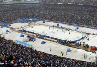 ORCHARD PARK, NY - JANUARY 01:  An overhead view of the Ralph Wilson Stadium as the Buffalo Sabres play the Pittsburgh Penguins during the second period of the NHL Winter Classic on January 1, 2008 in Buffalo, New York.  (Photo by Harry How/Getty Images)