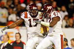 MIAMI - JANUARY 01: Kam Chancellor #17 of the Virginia Tech Hokies celebrates after making an interception with teammate Nekos Brown #47 against  the Cincinnati Bearcats the FedEx Orange Bowl at Dolphin Stadium on January 1, 2009 in Miami, Florida.  (Photo by Streeter Lecka/Getty Images)