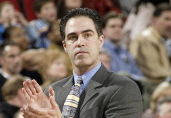 SEATTLE - APRIL 1:  Head coach Kevin Pritchard of the Portland Trail Blazers claps during the game against the Seattle Sonics at Key Arena on April 1, 2005 in Seattle, Washington.  The Sonics won 89-87.  NOTE TO USER: User expressly acknowledges and agrees that, by downloading and/or using this Photograph, user is consenting to the terms and conditions of the Getty Images License Agreement.  (Photo by Otto Greule Jr/Getty Images)