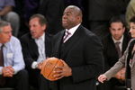 LOS ANGELES, CA - JUNE 4:  Former NBA player Magic Johnson attends game one of the NBA Finals between the Los Angeles Lakers and the Orlando Magic at Staples Center on June 4, 2009 in Los Angeles, California. (Photo by Noel Vasquez/Getty Images)