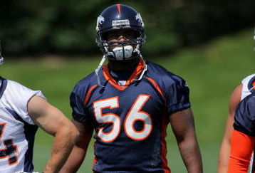 ENGLEWOOD, CO - JUNE 12:  First round draft pick linebacker Robert Ayers #56 of the Denver Broncos participates in minicamp practice at the Broncos Dove Valley training facility on June 12, 2009 in Englewood, Colorado.  (Photo by Doug Pensinger/Getty Images)