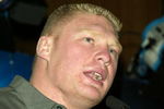 NEW YORK - MARCH 11:  Wrestler Brock Lesnar attends a press conference to promote Wrestlemania XX at Planet Hollywood March 11, 2004 in New York City.  (Photo by Peter Kramer/Getty Images)