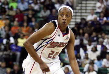 YPSILANTI, MI - OCTOBER 05:  Alexis Hornbuckle #22 of the Detroit Shock moves across the court during the game against the San Antonio Silver Stars in Game Three of the WNBA Finals on October 5, 2008 at Eastern Michigan University Convocation Center in Ypsilanti, Michigan.  The Shock won 76-60 and won the WNBA Championship.  NOTE TO USER: User expressly acknowledges and agrees that, by downloading and or using this Photograph, User is consenting to the terms and conditions of the Getty Images License Agreement.  (Photo by Domenic Centofanti/Getty Images)