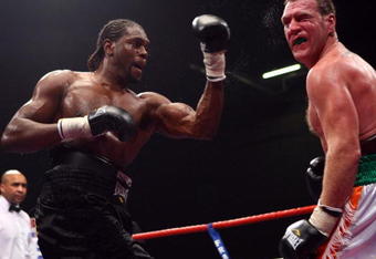 LONDON - DECEMBER 06:  Audley Harrison connects with a left uppercut during his  heavyweight fight against Martin Rogan on December 6, 2008 at ExCel Arena in London.  (Photo by John Gichigi/Getty Images)