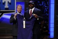 NEW YORK - APRIL 25:  NFL Commissioner Roger Goodell poses with Baltimore Ravens #23 draft pick Michael Oher at Radio City Music Hall for the 2009 NFL Draft on April 25, 2009 in New York City  (Photo by Jeff Zelevansky/Getty Images)