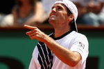 PARIS - JUNE 01:  Tommy Haas of Germany reacts during the Men's Singles Fourth Round match against Roger Federer of Switzerland on day nine of the French Open at Roland Garros on June 1, 2009 in Paris, France.  (Photo by Clive Brunskill/Getty Images)