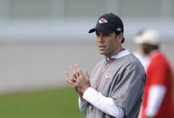 KANSAS CITY, MO - MAY 9:  Head coach Todd Haley of the Kansas City Chiefs looks on during a rookie minicamp at the Chiefs practice facility on May 9, 2009 in Kansas City, Missouri. (Photo by G. Newman Lowrance/Getty Images)