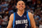 DENVER - MAY 13:  Jason Kidd #2 of the Dallas Mavericks grimaces after a fall while fouling against the Denver Nuggets in Game Five of the Western Conference Semifinals during the 2009 NBA Playoffs at Pepsi Center on May 13, 2009 in Denver, Colorado. The Nuggets defeated the Mavericks 124-110 to advance to the Western Conference Finals. NOTE TO USER: User expressly acknowledges and agrees that, by downloading and or using this photograph, User is consenting to the terms and conditions of the Getty Images License Agreement.  (Photo by Doug Pensinger/Getty Images)