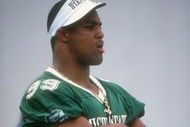 29 Aug 1998:  Defensive end Dimitrius Underwood #99 of the Michigan State Spartans looks on during the Black Coaches Association Football Classic game against the Colorado State Rams at the Spartan Stadium in East Lansing, Michigan. The Rams defeated the
