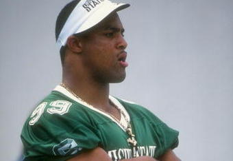 29 Aug 1998:  Defensive end Dimitrius Underwood #99 of the Michigan State Spartans looks on during the Black Coaches Association Football Classic game against the Colorado State Rams at the Spartan Stadium in East Lansing, Michigan. The Rams defeated the