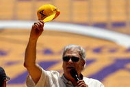 LOS ANGELES, CA - JUNE 17:  Head coach Phil Jackson of the Los Angeles Lakers addresses the crowd during the 2009 NBA Championship Victory Parade at the Los Angeles Memorial Coliseum on June 17, 2009 in Los Angeles, California.  (Photo by Jeff Gross/Getty Images)