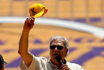 LOS ANGELES, CA - JUNE 17:  Head coach Phil Jackson of the Los Angeles Lakers addresses the crowd during the 2009 NBA Championship Victory Parade at the Los Angeles Memorial Coliseum on June 17, 2009 in Los Angeles, California.  (Photo by Jeff Gross/Getty Images)