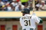 OAKLAND, CA - APRIL 11: Mike Piazza #31 of the Oakland Athletics stands ready at bat against the Chicago White Sox during a Major League Baseball game on April 11, 2007 at McAfee Coliseum in Oakland, California. (Photo by Jed Jacobsohn/Getty Images)