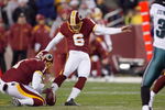 LANDOVER, MD - DECEMBER 21:  Shaun Suisham #6 of the Washington Redskins kicks a field goal during the game of the Philadelphia Eagles on December 21, 2008 at FedEx Field in Landover, Maryland.  (Photo by Kevin C. Cox/Getty Images)