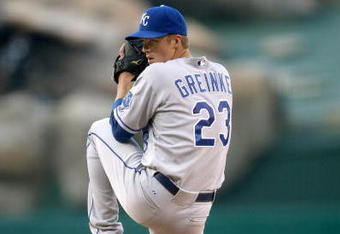 ANAHEIM, CA - MAY 09:  Pitcher Zack Greinke #23 of the Kansas City Royals throws a pitch against the Los Angeles Angels of Anaheim on May 9, 2009 at Angel Stadium in Anaheim, California. The Angels won 1-0.  (Photo by Stephen Dunn/Getty Images)