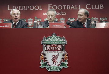 LIVERPOOL, UNITED KINGDOM - FEBRUARY 06:  Liverpool football club's new owners George Gillett, left, and Tom Hicks, right, and chief executive Rick Parry (centre) talk to the media after their takeover of Liverpool Football Club on February 6, 2007, in Liverpool, England. Gillett and  Hicks have reached a deal, thought to be worth GBP470m, to buy the football club.  (Photo by Christopher Furlong/Getty Images)