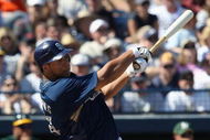 PEORIA, AZ - MARCH 07:  Kyle Blanks #66 of the San Diego Padres bats during the spring training game against the Oakland Athletics at Peoria Stadium on March 7, 2009 in Peoria, Arizona. The A's defeated the Padres 15-6.  (Photo by Christian Petersen/Getty Images)