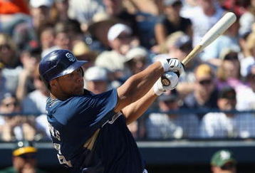 PEORIA, AZ - MARCH 07:  Kyle Blanks #66 of the San Diego Padres bats during the spring training game against the Oakland Athletics at Peoria Stadium on March 7, 2009 in Peoria, Arizona. The A's defeated the Padres 15-6.  (Photo by Christian Petersen/Getty Images)