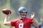 RENTON, WA - JUNE 12:  Quarterback Matt Hasselbeck #8 passes the ball during minicamp at the Seahawks training facility on June 12, 2009 in Renton, Washington. (Photo by Otto Greule Jr/Getty Images)  