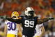 AUBURN, AL - SEPTEMBER 20: Defensive lineman Tez Doolittle #99 of the Auburn Tigers celebrates after place kicker Colt David #6 of the LSU Tigers missed a field goal at Jordan-Hare Stadium on September 20, 2008 in Auburn, Alabama. (Photo by Doug Benc/Getty Images)