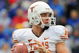 LAWRENCE, KS - NOVEMBER 15:  Colt McCoy #12 of the Texas Longhorns looks to throw against the Kansas Jayhawks on November 15, 2008 at Memorial Stadium in Lawrence, Kansas.  Texas defeated Kansas 35-7. (Photo by G. Newman Lowrance/Getty Images)
