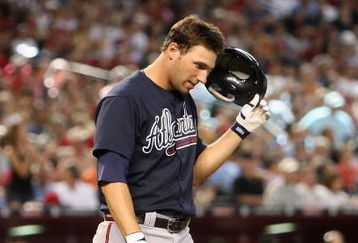 PHOENIX - MAY 30:  Jeff Francoeur #7 of the Atlanta Braves reacts after striking out against the Arizona Diamondbacks during the major league baseball game at Chase Field on May 30, 2009 in Phoenix, Arizona.The Diamondbacks defeated the Braves 3-2.  (Photo by Christian Petersen/Getty Images)