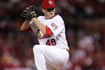 ST. LOUIS - OCTOBER 15:  Brad Thompson #48 of the St. Louis Cardinals pitches against the New York Mets during game four of the NLCS at Busch Stadium on October 15, 2006 in St. Louis, Missouri. The Mets won 12-5.  (Photo by Elsa/Getty Images)