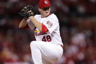 ST. LOUIS - OCTOBER 15:  Brad Thompson #48 of the St. Louis Cardinals pitches against the New York Mets during game four of the NLCS at Busch Stadium on October 15, 2006 in St. Louis, Missouri. The Mets won 12-5.  (Photo by Elsa/Getty Images)