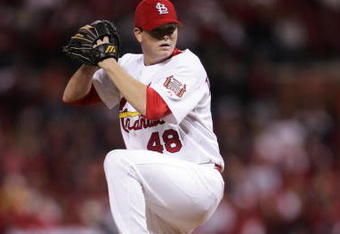 ST. LOUIS - OCTOBER 15:  Brad Thompson #48 of the St. Louis Cardinals pitches against the New York Mets during game four of the NLCS at Busch Stadium on October 15, 2006 in St. Louis, Missouri. The Mets won 12-5.  (Photo by Elsa/Getty Images)