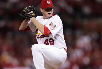 ST. LOUIS - OCTOBER 15:  Brad Thompson #48 of the St. Louis Cardinals pitches against the New York Mets during game four of the NLCS at Busch Stadium on October 15, 2006 in St. Louis, Missouri. The Mets won 12-5.  (Photo by Elsa/Getty Images)