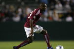 CARSON, CA - APRIL 04:  Omar Cummings #14 of the Colorado Rapids jumps to play the ball during the MLS match against the Los Angeles Galaxy at The Home Depot Center on April 4, 2009 in Carson, California. The Rapids defeated the Galaxy 3-2.  (Photo by Victor Decolongon/Getty Images)