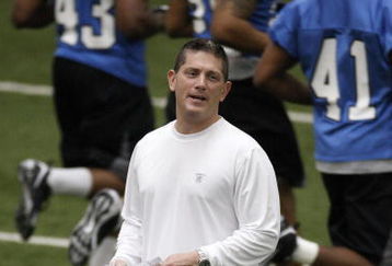 ALLEN PARK, MI - MAY 01:  Head coach Jim Schwartz of the Detroit Lions looks on during rookie orientation camp at the Detroit Lions Headquarters and Training Facility on May 1, 2009 in Allen Park, Michigan.  (Photo by Gregory Shamus/Getty Images)