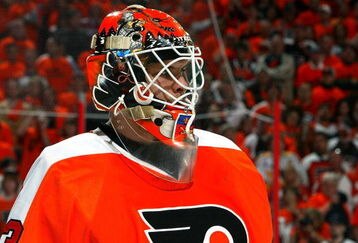 PHILADELPHIA - APRIL 19:  Martin Biron #43 of the Philadelphia Flyers skates against of the Pittsburgh Penguins during Game Three of the Eastern Conference Quarterfinal Round of the 2009 NHL Stanley Cup Playoffs  at the Wachovia Center on April 19, 2009 in Philadelphia, Pennsylvania. The Flyers won the game 6-3 to cut the Penguins lead in the series to two games to one.  (Photo by Jim McIsaac/Getty Images)