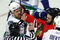 CHICAGO - MAY 05:  Linesman Derek Arnell attempts to seperate Andrew Ladd #16 of the Chicago Blackhawks and Daniel Sedin #22 of the Vancouver Canucks during the first period of Game Three of the Western Conference Semifinal Round of the 2009 Stanley Cup Playoffs on May 5, 2009 at the United Center in Chicago, Illinois  (Photo by Jonathan Daniel/Getty Images)