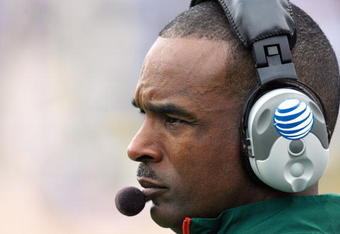 DURHAM, NC - OCTOBER 18:  Head coach Randy Shannon of the Miami Hurricanes watches his players during the game against the Duke Blue Devils at Wallace Wade Stadium on October 18, 2008 in Durham, North Carolina.  (Photo by Kevin C. Cox/Getty Images)