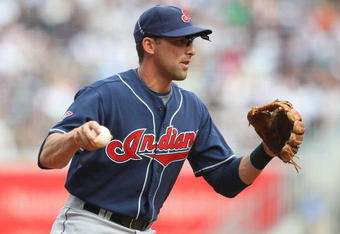 NEW YORK - APRIL 18:  Mark DeRosa #7  of the Cleveland Indians in the field against the New York Yankees at Yankee Stadium on April 18, 2009 in the Bronx borough of New York City.  (Photo by Nick Laham/Getty Images)