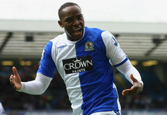 BLACKBURN, ENGLAND - MAY 09:  Benni McCarthy of Blackburn Rovers celebrates after scoring the second goal from the penalty spot during the Barclays Premier League match between Blackburn Rovers and Portsmouth at Ewood Park on May 9, 2009 in Blackburn, England.  (Photo by Alex Livesey/Getty Images)