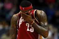 MILWAUKEE - FEBRUARY 20: LeBron James #23 of the Cleveland Cavaliers wipes sweat off of his face near the end of a game against the Milwaukee Bucks in which he scored a game-high 55 points on February 20, 2009 at the Bradley Center in Milwaukee, Wisconsin. The Cavaliers defeated the Bucks 111-103. NOTE TO USER: User expressly acknowledges and agreees that, by downloading and/or using this Photograph, User is consenting to the terms and conditions of the Getty Images License Agreement.  (Photo by Jonathan Daniel/Getty Images)
