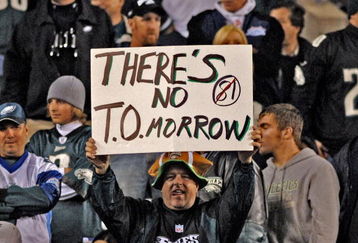 Philadelphia Eagles fans display signs about  the suspension of wide receiver Terrell Owens during play  against the Dallas Cowboys November 14, 2005 at Lincoln Financial Field in Philadelphia.  The Cowboys defeated the Eagles 21 - 20.  (Photo by Al Messerschmidt/Getty Images)