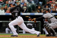 DENVER - MAY 10:  Troy Tulowitzki #2 of the Colorado Rockies takes an at bat against the Florida Marlins during MLB action at Coors Field on May 10, 2009 in Denver, Colorado. The Rockies defeated the Marlins 3-2.  (Photo by Doug Pensinger/Getty Images)