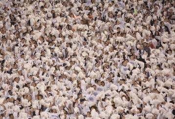 UNIVERSITY PARK, PA - OCTOBER 27: Penn State students cheer their Nittany Lions after staging a 'white out' during the game against the Ohio State Buckeyes at Beaver Stadium on October 27, 2007 in University Park, Pennsylvania. Ohio State won 37-17. (Photo by Hunter Martin/Getty Images)