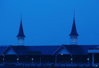 LOUISVILLE, KY - MAY 2:  Twin spires over the grandstand  on May 2, 2003 at Churchill Downs in Louisville, Kentucky. (Photo by Matthew Stockman/Getty Images)