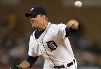 DETROIT - OCTOBER 06:  Starting pitcher Kenny Rogers #37 of the Detroit Tigers throws a pitch against the New York Yankees during Game Three of the 2006 American League Division Series on Octiber 6, 2006 at Comerica Park in Detroit, Michigan.  (Photo by Elsa/Getty Images)