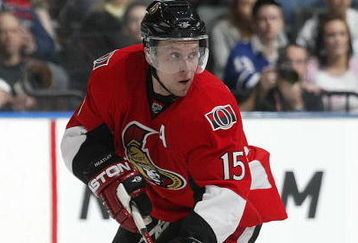 TORONTO - APRIL 11:  Dany Heatley #15 of the Ottawa Senators skates with the puck in a game against the Toronto Maple Leafs on April 11, 2009 at the Air Canada Centre in Toronto, Ontario. The Leafs defeated the Senators on the strength of a 3 goal performance by Boyd Devereaux #22. (Photo by Claus Andersen/Getty Images) 