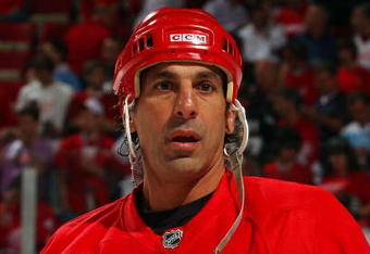 DETROIT - JUNE 12:  Chris Chelios #24 of the Detroit Red Wings warms up before playing against the Pittsburgh Penguins in Game Seven of the 2009 NHL Stanley Cup Finals at Joe Louis Arena on June 12, 2009 in Detroit, Michigan.  (Photo by Jim McIsaac/Getty Images)